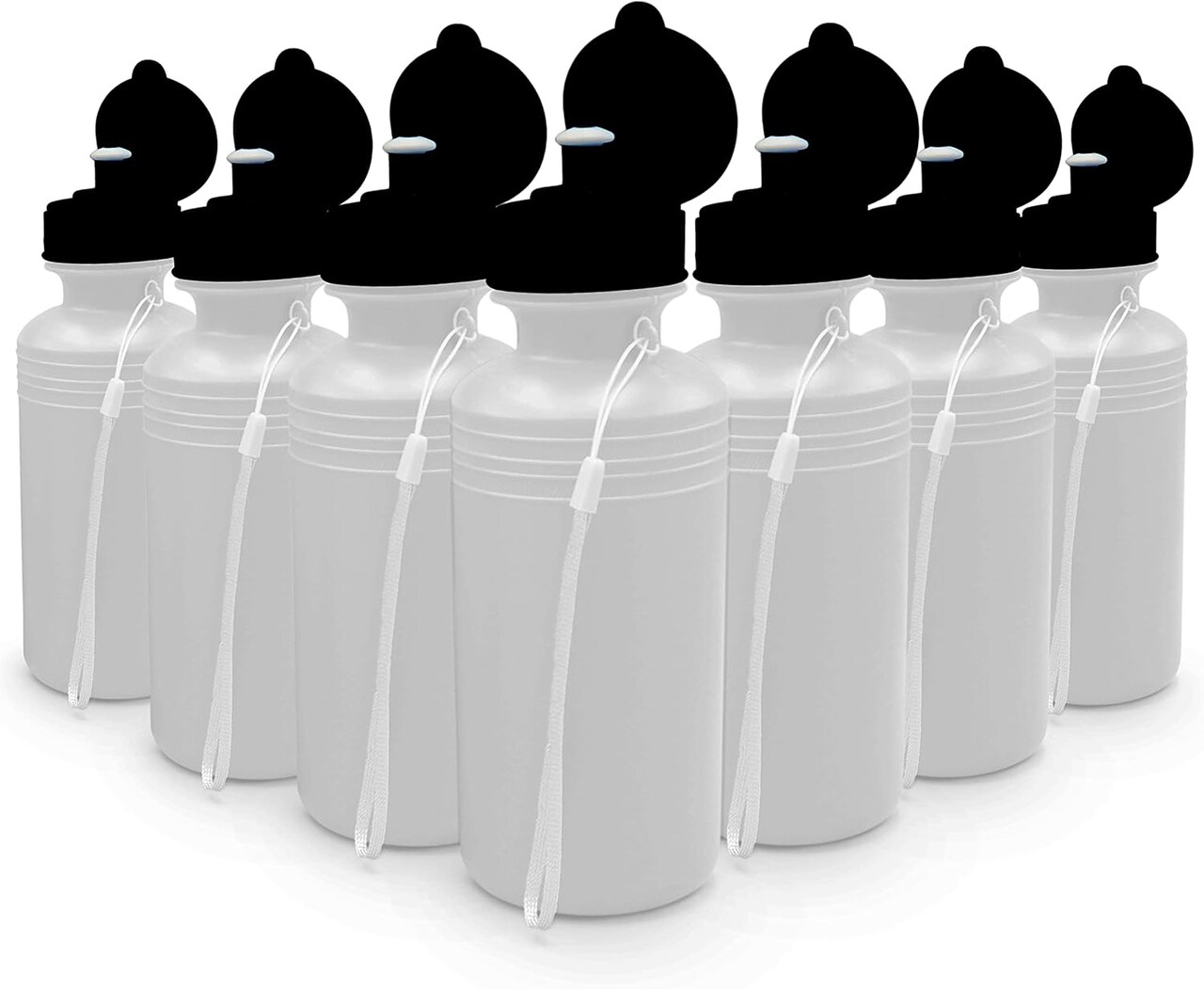 4E's Novelty Sports Water Bottles Bulk (22 Pack) 18 oz Squeeze Reusable Plastic White Water Bottle, BPA Free, School Kids Water Bottles, Party Favor, End of Year Student Gifts from Teacher